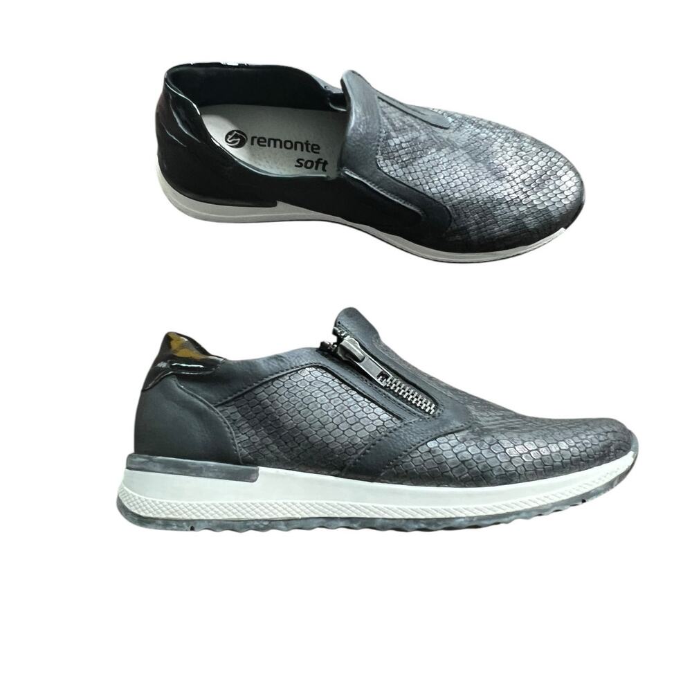 Remonte Soft Women's Black Leather Textured Slip-On Sneakers Size EU 37 New